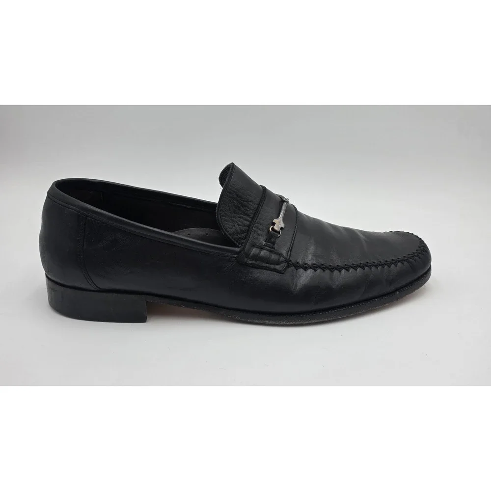 Bruno Magli Pittore Mens 13 M Black Leather Bit Loafers Made in Italy Whipstitch